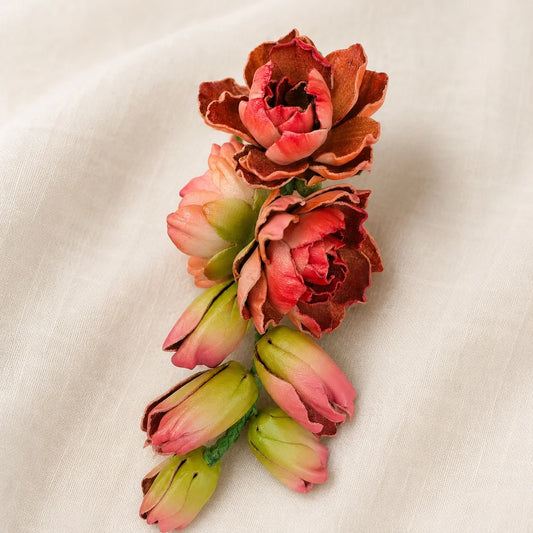 Moonlit Tuberose Leather Floral Bag Charm – Handmade Sculpted Leather Flower Pendant | Premium Handbag & Necklace Accessory