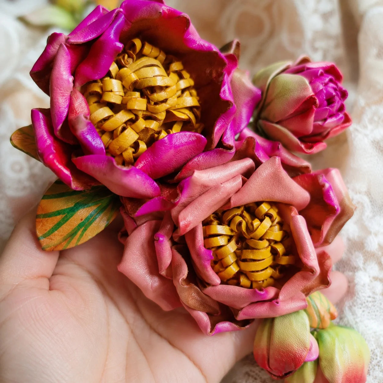 Rose Garden Reverie Leather Bag Charm | Handmade Floral Handbag Charm, Keychain & Necklace Pendant