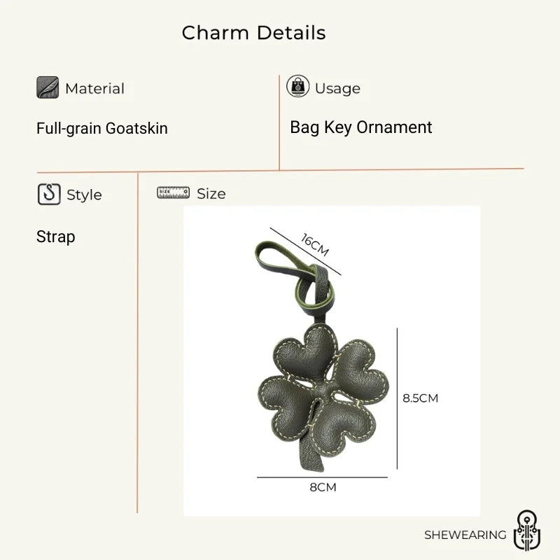 Lucky Clover Leather Bag Charm – Handcrafted Four-Leaf Pendant | Minimalist Charm for Handbags & Backpacks | Unisex Good Luck Gift in Black or Green