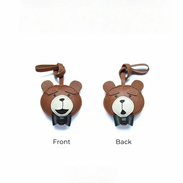 Teddy Bear Leather Bag Charm – Handcrafted Full-Grain Lambskin Pendant with Bow Tie | Premium Stitching | Elegant and Playful Gift for Her