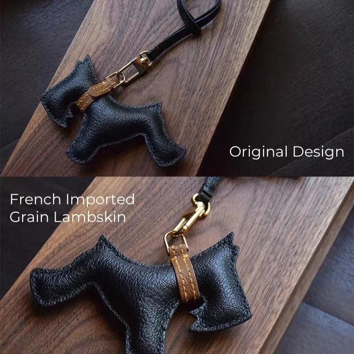 Schnauzer-Inspired Leather Dog Bag Charm – Handmade Black Lambskin Keychain | Minimalist Puppy Pendant | Petite Gift for Dog Lovers
