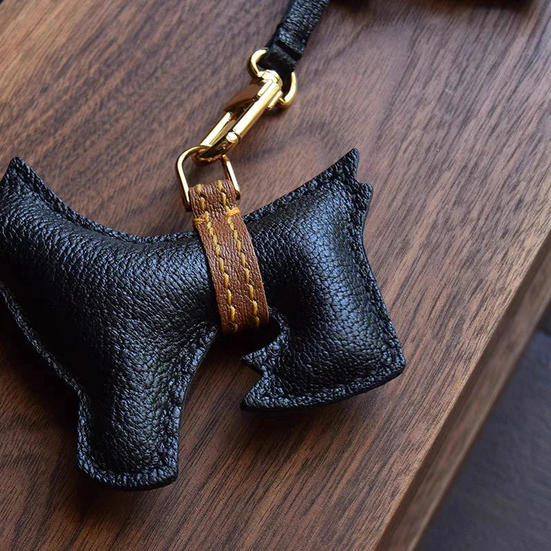 Schnauzer-Inspired Leather Dog Bag Charm – Handmade Black Lambskin Keychain | Minimalist Puppy Pendant | Petite Gift for Dog Lovers