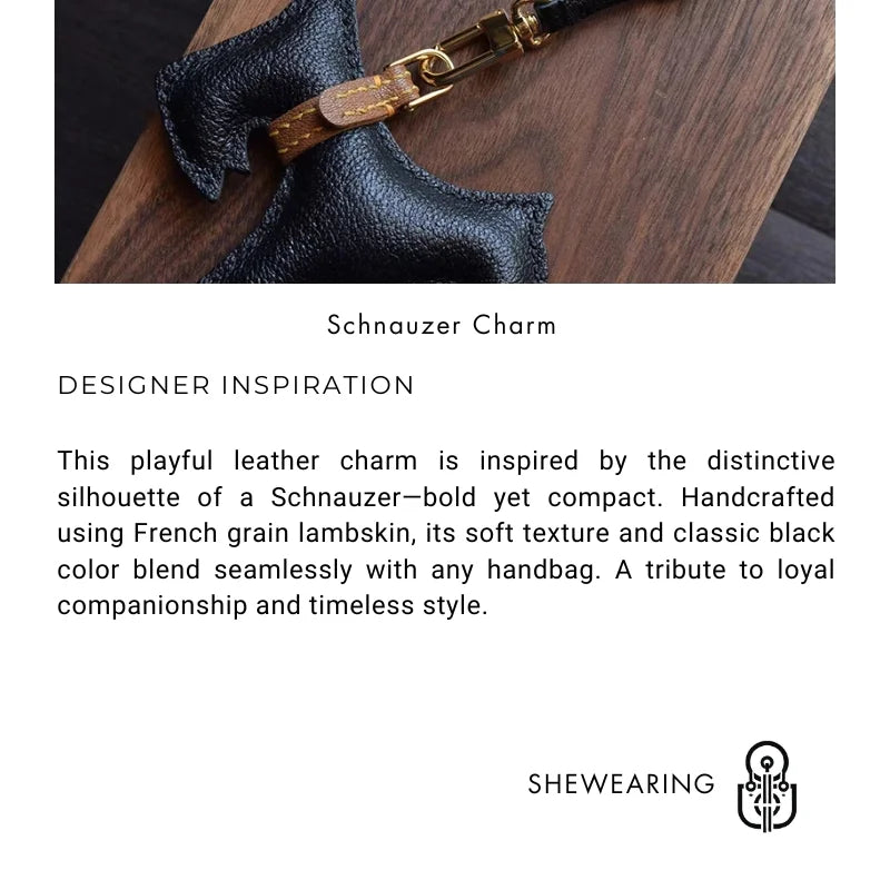 Schnauzer-Inspired Leather Dog Bag Charm – Handmade Black Lambskin Keychain | Minimalist Puppy Pendant | Petite Gift for Dog Lovers