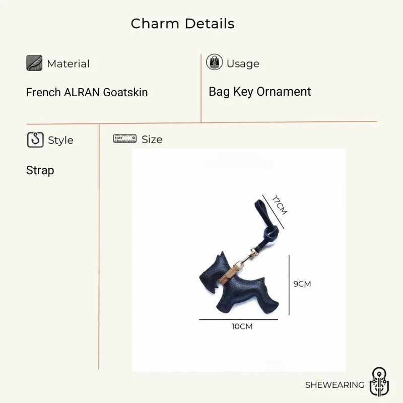 Schnauzer-Inspired Leather Dog Bag Charm – Handmade Black Lambskin Keychain | Minimalist Puppy Pendant | Petite Gift for Dog Lovers