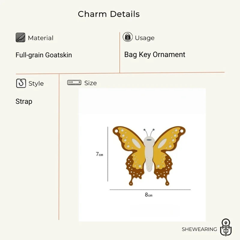 Handmade Leather Butterfly Bag Charm – Artisan Sheepskin Pendant & Keychain | Intricate Cutout Design | Luxury Handbag Accessory & Couple Gift