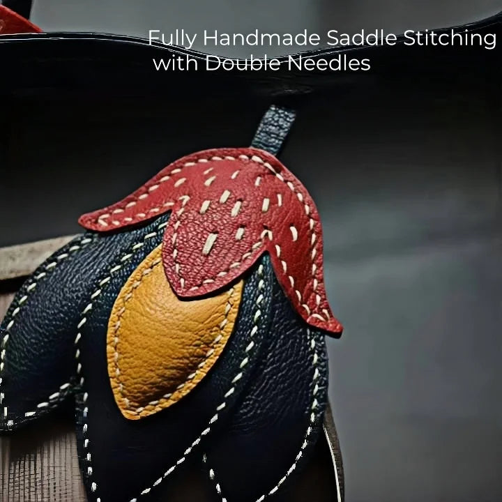 Handmade Leather Tulip Bag Charm – Original Red-Orange & Yellow Petal Design | Full-Grain Leather Pendant & Keychain | Minimalist Artistic Handbag Accessory