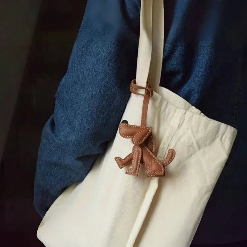 Handmade Leather Dog Bag Charm – Original Puppy Design Keychain & Handbag Pendant | Full-Grain Leather Stitchwork | Healing Gift for Pet Lovers