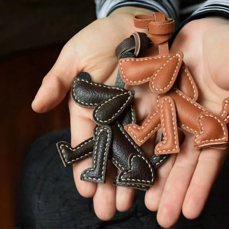 Handmade Leather Dog Bag Charm – Original Puppy Design Keychain & Handbag Pendant | Full-Grain Leather Stitchwork | Healing Gift for Pet Lovers