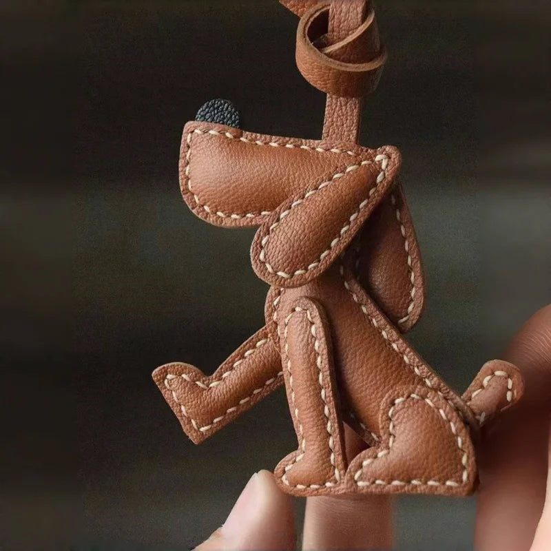 Handmade Leather Dog Bag Charm – Original Puppy Design Keychain & Handbag Pendant | Full-Grain Leather Stitchwork | Healing Gift for Pet Lovers