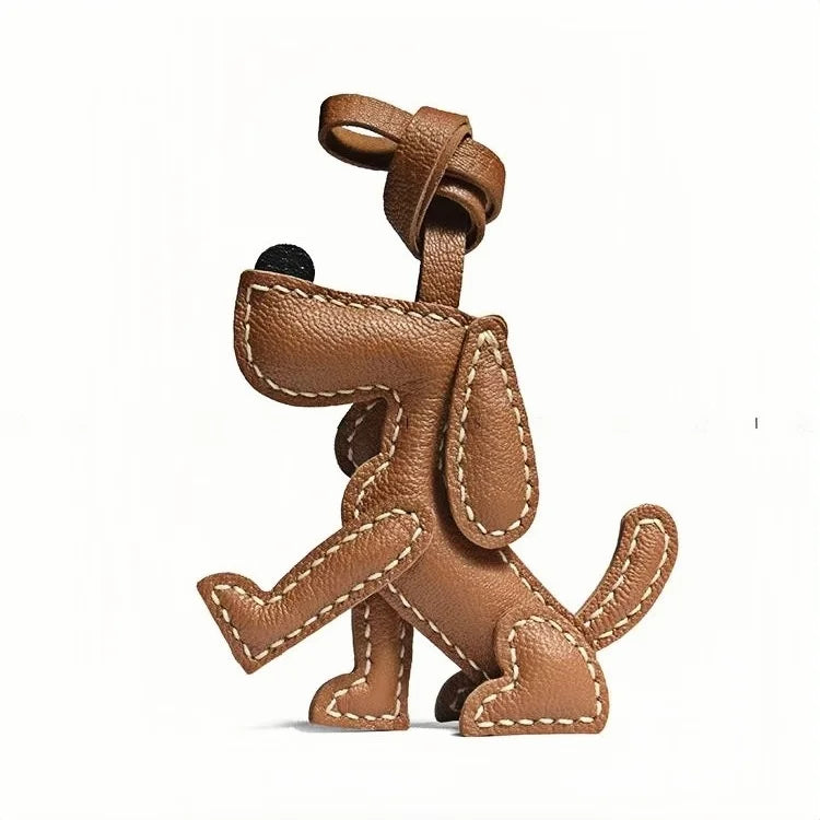 Handmade Leather Dog Bag Charm – Original Puppy Design Keychain & Handbag Pendant | Full-Grain Leather Stitchwork | Healing Gift for Pet Lovers