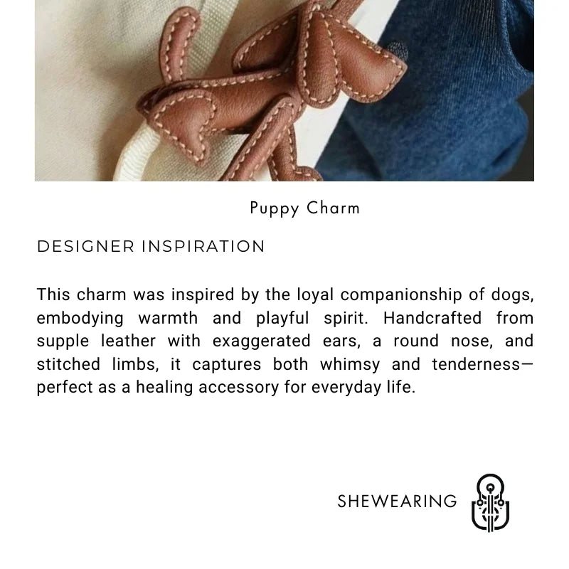 Handmade Leather Dog Bag Charm – Original Puppy Design Keychain & Handbag Pendant | Full-Grain Leather Stitchwork | Healing Gift for Pet Lovers