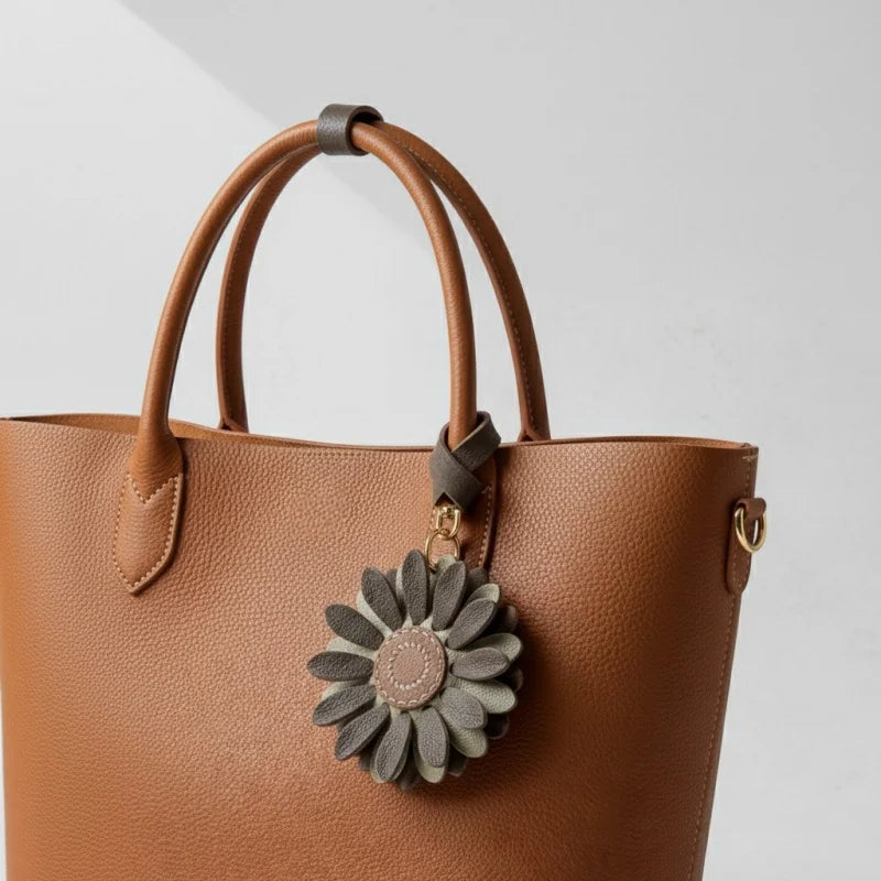 Blossom Leather Bag Charm – Handmade Full-Grain Cowhide Floral Pendant | Minimalist Artistic Keychain | Elegant Gift for Handbags & Cars