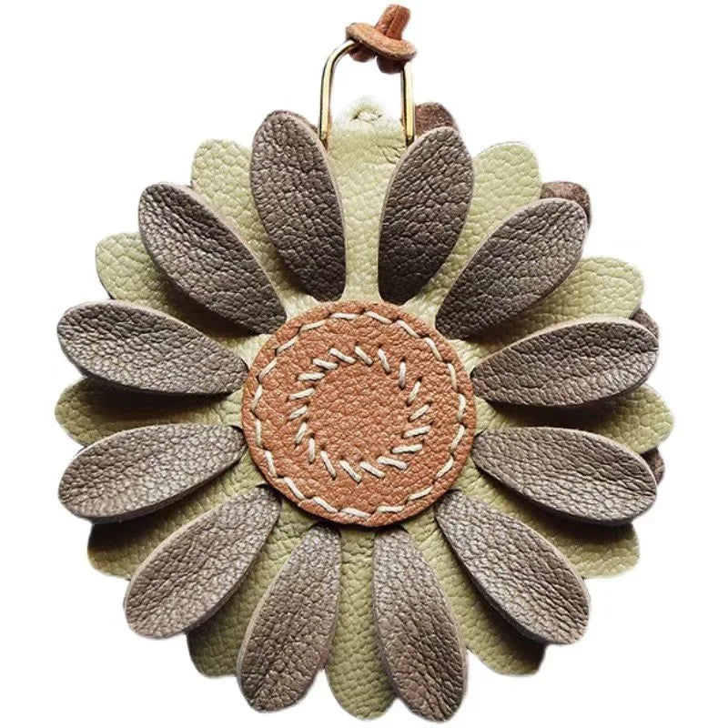 Blossom Leather Bag Charm – Handmade Full-Grain Cowhide Floral Pendant | Minimalist Artistic Keychain | Elegant Gift for Handbags & Cars