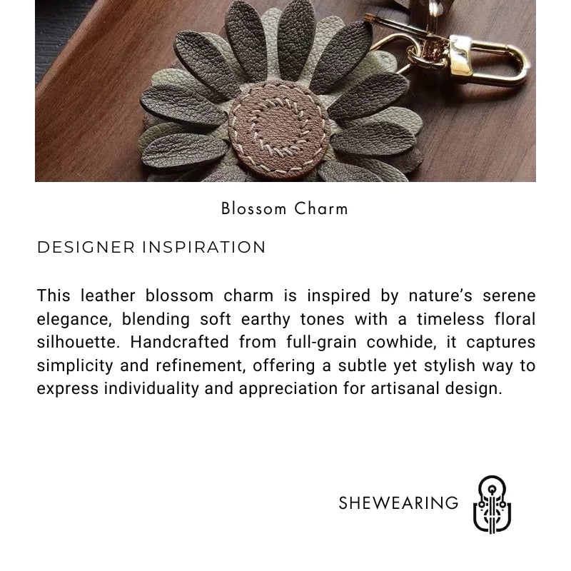 Blossom Leather Bag Charm – Handmade Full-Grain Cowhide Floral Pendant | Minimalist Artistic Keychain | Elegant Gift for Handbags & Cars