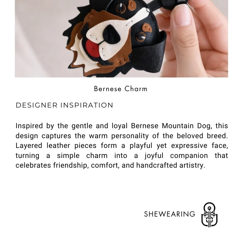 Handmade Bernese Mountain Dog Leather Bag Charm – Lambskin Dog Purse Pendant | Cute Puppy Handbag Accessory | Handcrafted Keychain Gift for Her