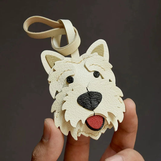 Amuleto de bolsa de cuero West Highland Terrier – Llavero de cuero de grano completo hecho a mano con perro | Bonito colgante accesorio para bolso | Regalo para amantes de los perros