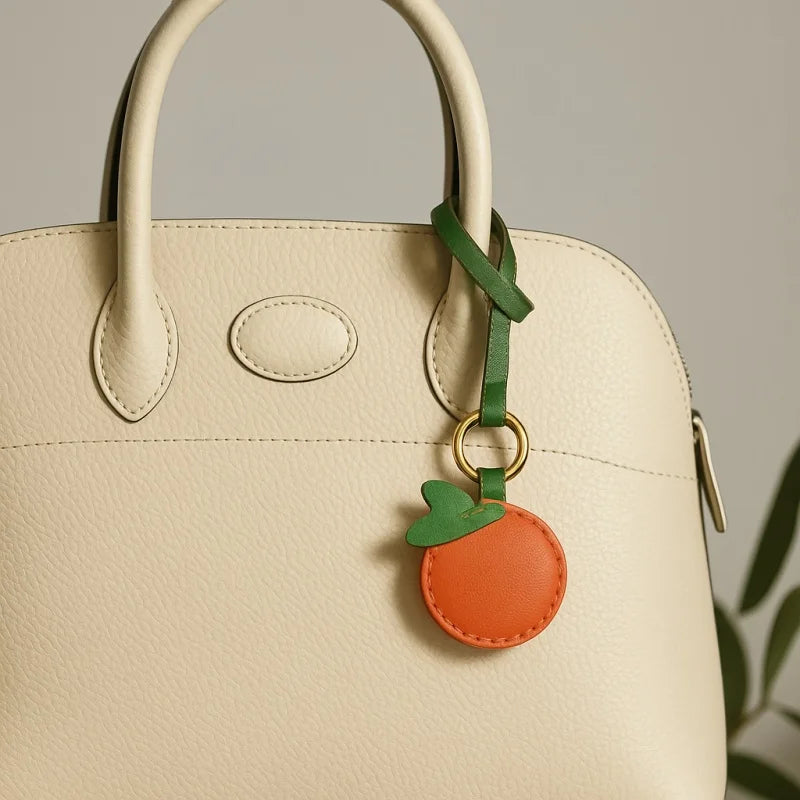 Orange Leather Bag Charm – Handmade Cowhide Fruit Pendant | Cute Citrus Keychain | Creative Couple & Bestie Gift Accessory