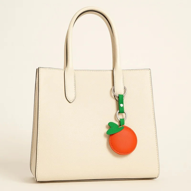 Orange Leather Bag Charm – Handmade Cowhide Fruit Pendant | Cute Citrus Keychain | Creative Couple & Bestie Gift Accessory