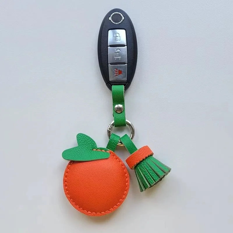 Orange Leather Bag Charm – Handmade Cowhide Fruit Pendant | Cute Citrus Keychain | Creative Couple & Bestie Gift Accessory