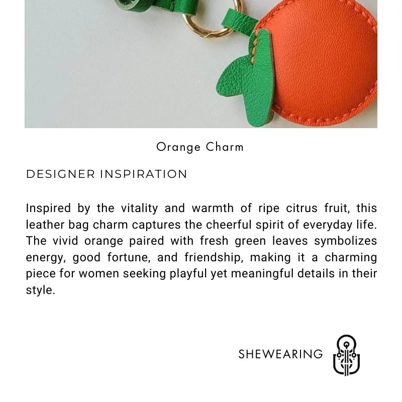 Orange Leather Bag Charm – Handmade Cowhide Fruit Pendant | Cute Citrus Keychain | Creative Couple & Bestie Gift Accessory