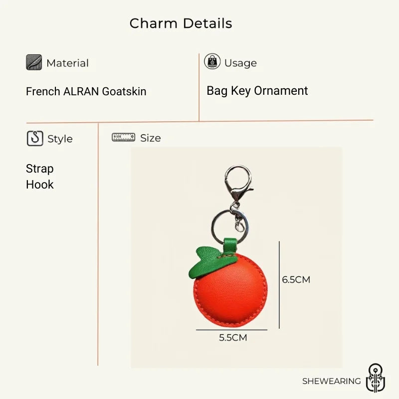 Orange Leather Bag Charm – Handmade Cowhide Fruit Pendant | Cute Citrus Keychain | Creative Couple & Bestie Gift Accessory