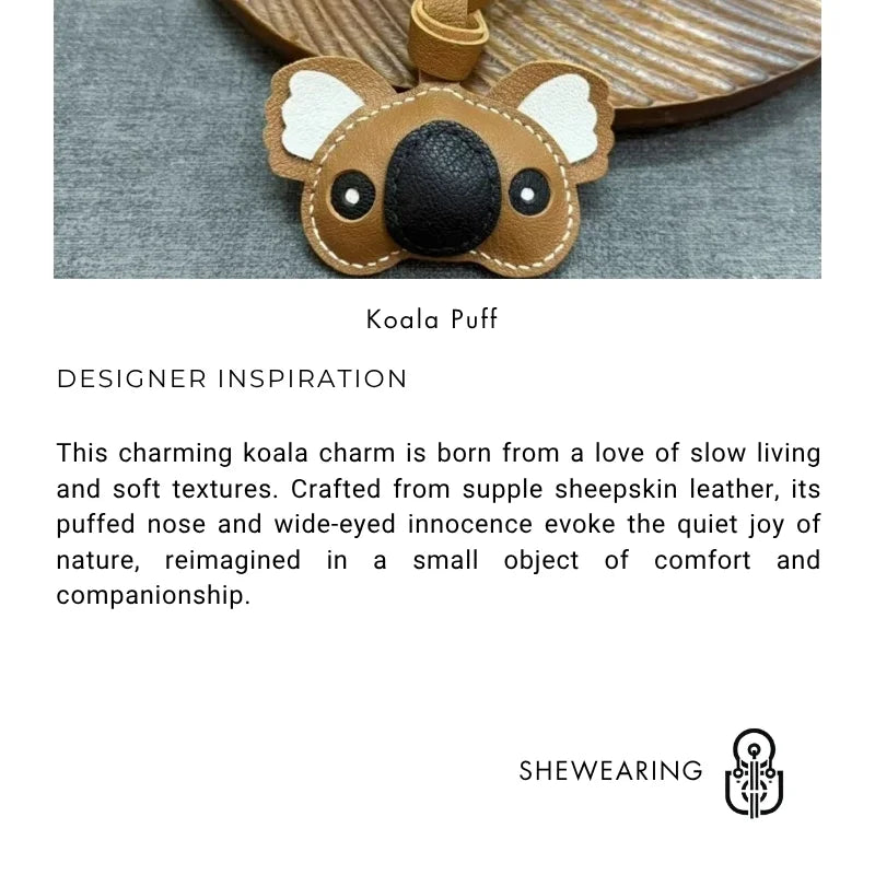 Koala Leather Bag Charm – Handcrafted Sheepskin Pendant for Backpacks, Totes, or Gift Decoration | 3D Animal Design | Whimsical & Premium Accessory in Earth Tones