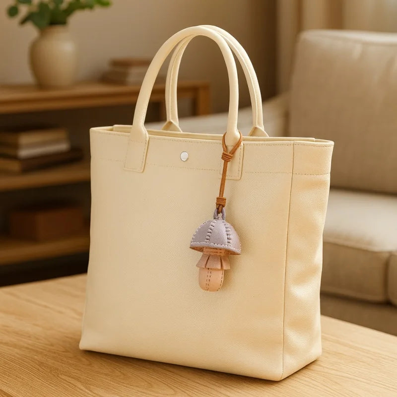 Dije de bolso de piel de hongo artesanal – Colgante 3D de piel de vaca plena flor | Accesorio botánico original | Regalo artesanal para amantes de la naturaleza