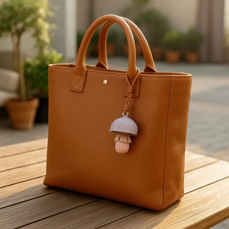 Dije de bolso de piel de hongo artesanal – Colgante 3D de piel de vaca plena flor | Accesorio botánico original | Regalo artesanal para amantes de la naturaleza