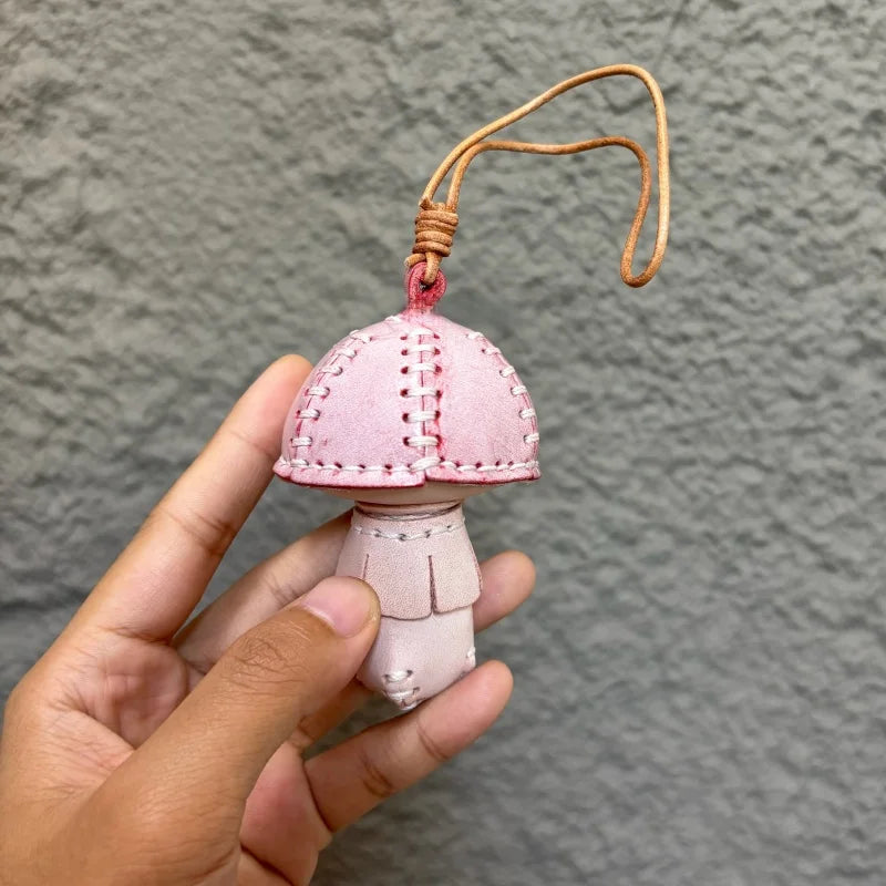 Dije de bolso de piel de hongo artesanal – Colgante 3D de piel de vaca plena flor | Accesorio botánico original | Regalo artesanal para amantes de la naturaleza