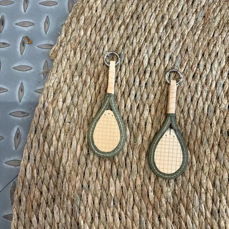 Leather Tennis Racket Bag Charm – Handmade Full-Grain Cowhide Keychain | Sport-Inspired Minimalist Pendant | Gift for Tennis Lovers