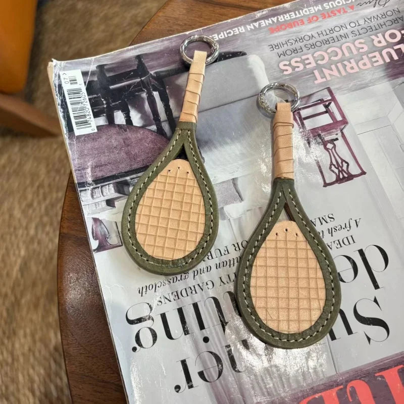 Leather Tennis Racket Bag Charm – Handmade Full-Grain Cowhide Keychain | Sport-Inspired Minimalist Pendant | Gift for Tennis Lovers