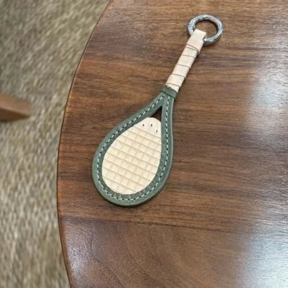 Leather Tennis Racket Bag Charm – Handmade Full-Grain Cowhide Keychain | Sport-Inspired Minimalist Pendant | Gift for Tennis Lovers