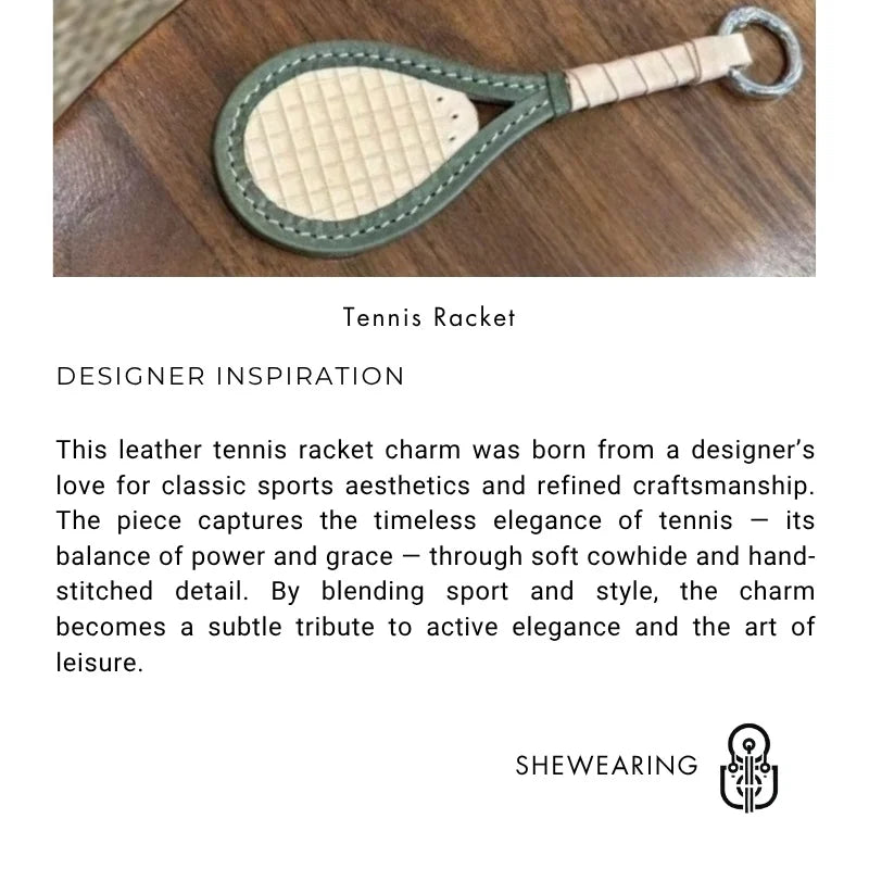 Leather Tennis Racket Bag Charm – Handmade Full-Grain Cowhide Keychain | Sport-Inspired Minimalist Pendant | Gift for Tennis Lovers