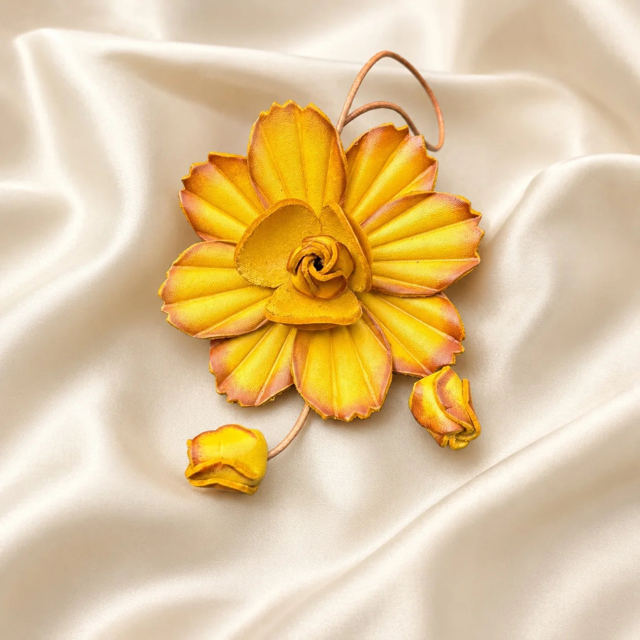Vintage Camellia Genuine Leather Bag Charm Handbag Accessory | Elegant Gift for Her
