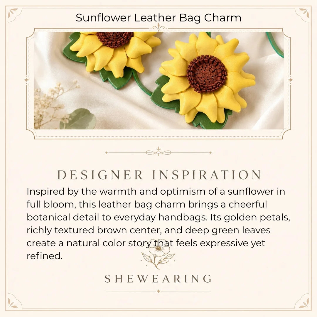 Handmade Leather Sunflower Bag Charm Handbag Accessory | Elegant Gift for Her