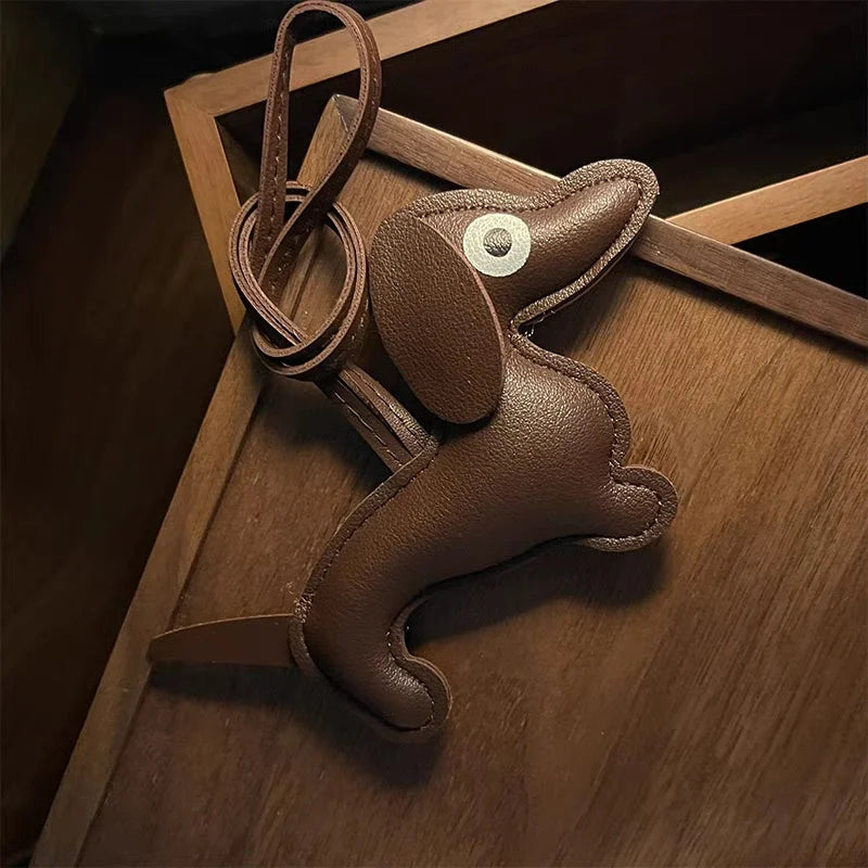 Choco Dachshund Leather Bag Charm – Handcrafted French Lambskin Pendant | Sausage Dog Keychain | Playful Gift for Pet Lovers