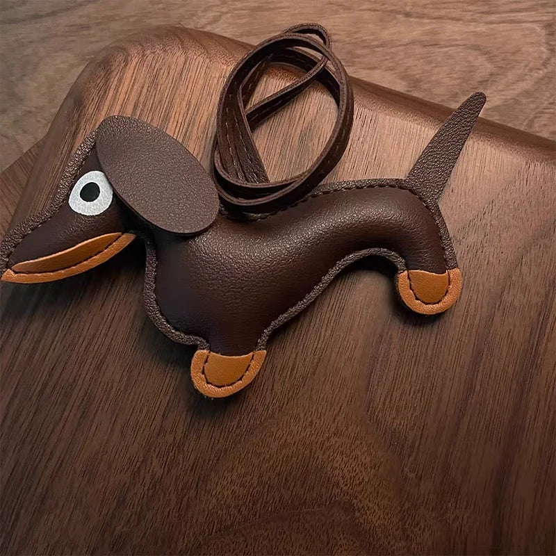 Choco Dachshund Leather Bag Charm – Handcrafted French Lambskin Pendant | Sausage Dog Keychain | Playful Gift for Pet Lovers
