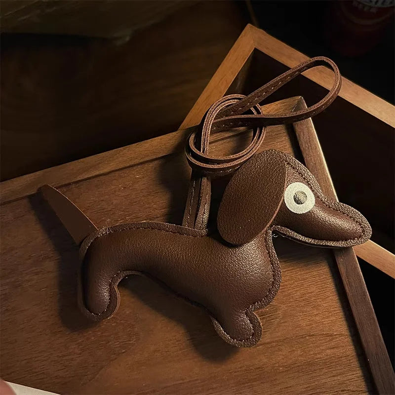 Choco Dachshund Leather Bag Charm – Handcrafted French Lambskin Pendant | Sausage Dog Keychain | Playful Gift for Pet Lovers