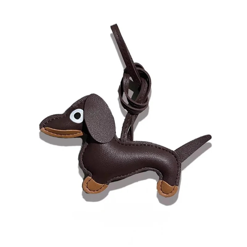 Choco Dachshund Leather Bag Charm – Handcrafted French Lambskin Pendant | Sausage Dog Keychain | Playful Gift for Pet Lovers