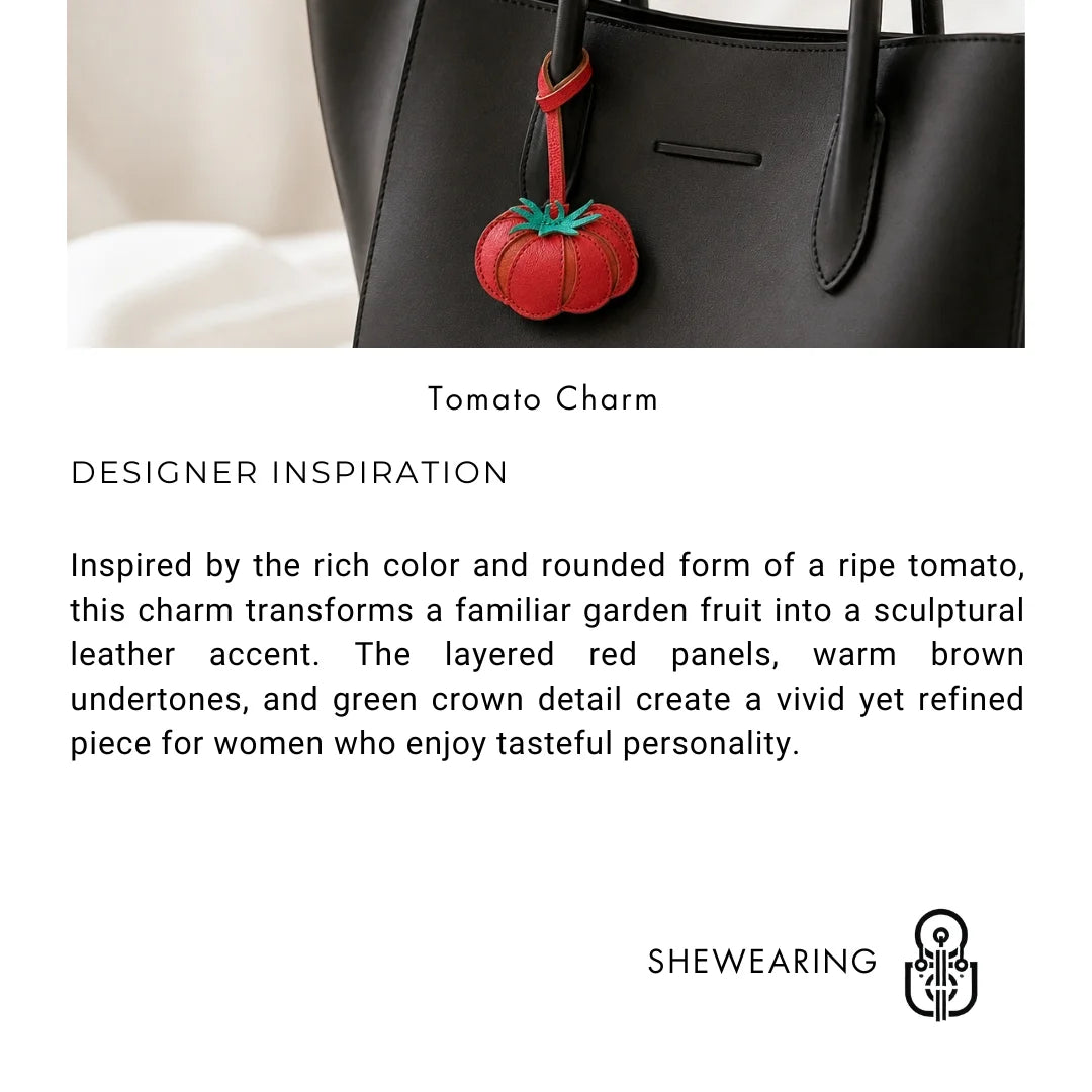 Red Tomato Leather Bag Charm – Handmade Genuine Leather Fruit Pendant | Sculpted Handbag Accessory Gift for Women