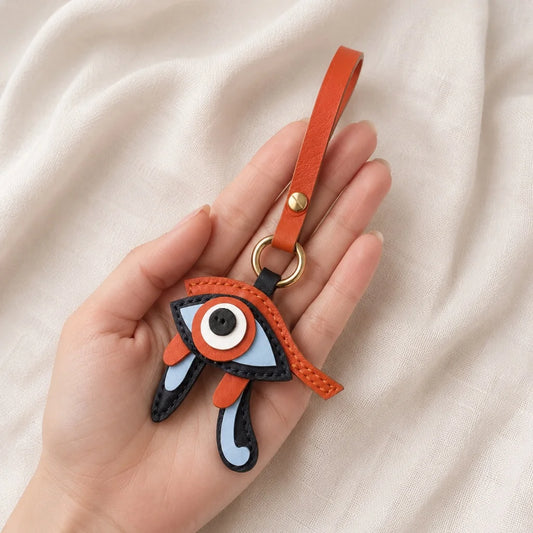 Amuleto para bolso de piel de cabra Ojo Místico de Horus – Llavero hecho a mano | Talismán egipcio de protección | Colgante de la suerte para bolsos