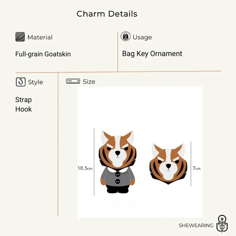 Designer Zodiac Tiger Leather Bag Charm – Handmade Animal Keychain Pendant | Premium Leather Craft Accessory | Unique Year of the Tiger Gift