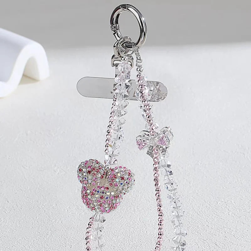 Crystal Beaded Bear Phone Charm – Handmade Rhinestone Teddy Pendant | Elegant Woven Bracelet-Inspired Accessory | Chic Bag & Phone Decoration Gift