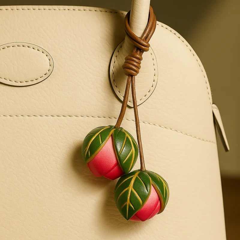 Joyful Bloom Leather Bag Charm – Handmade Full-Grain Leather Flower Pendant | Botanical-Inspired Keychain | Unique Gift & Handbag Accessory
