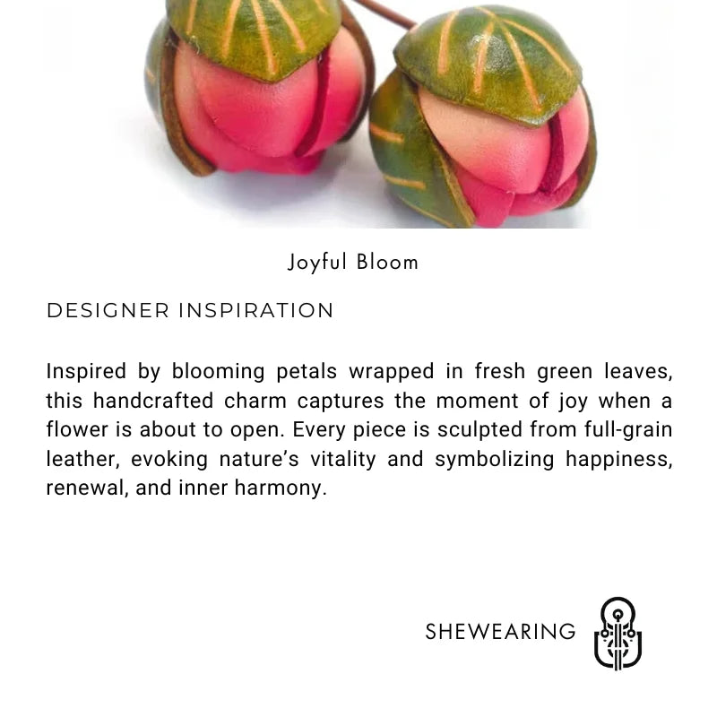 Joyful Bloom Leather Bag Charm – Handmade Full-Grain Leather Flower Pendant | Botanical-Inspired Keychain | Unique Gift & Handbag Accessory