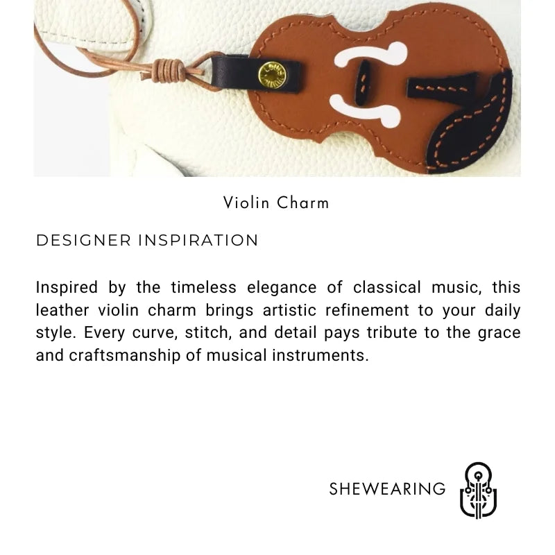 Vintage Violin Leather Bag Charm – Handmade Full-Grain Cowhide Pendant | Classical Music-Inspired Keychain for Bags | Retro Artisan Gift for Music Lovers