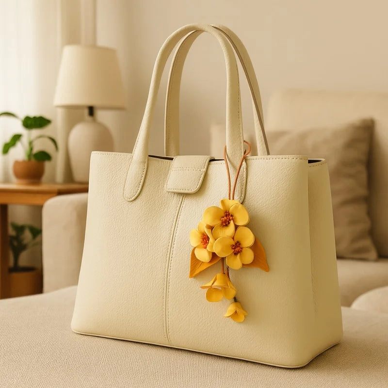Dije para bolso de cuero "Flor de Amor" – Colgante de flor de cuero flor hecho a mano | Elegante llavero botánico | Regalo romántico para mujer