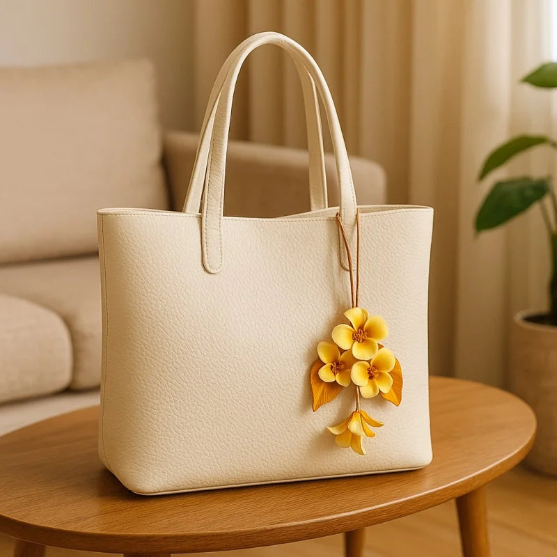 Dije para bolso de cuero "Flor de Amor" – Colgante de flor de cuero flor hecho a mano | Elegante llavero botánico | Regalo romántico para mujer