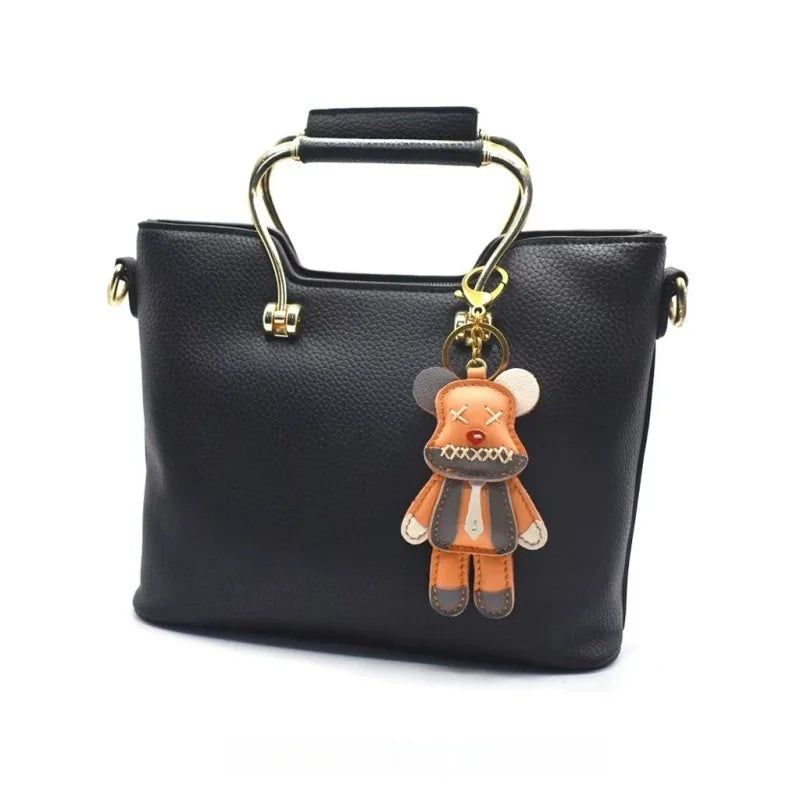 Handcrafted Leather Bear Bag Charm – Handmade Full-Grain Cowhide Pendant | Playful Designer Keychain | Trendy Gift for Fashion Lovers