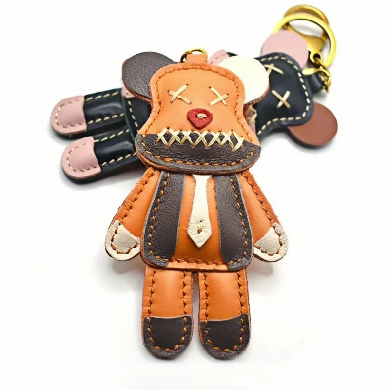 Handcrafted Leather Bear Bag Charm – Handmade Full-Grain Cowhide Pendant | Playful Designer Keychain | Trendy Gift for Fashion Lovers